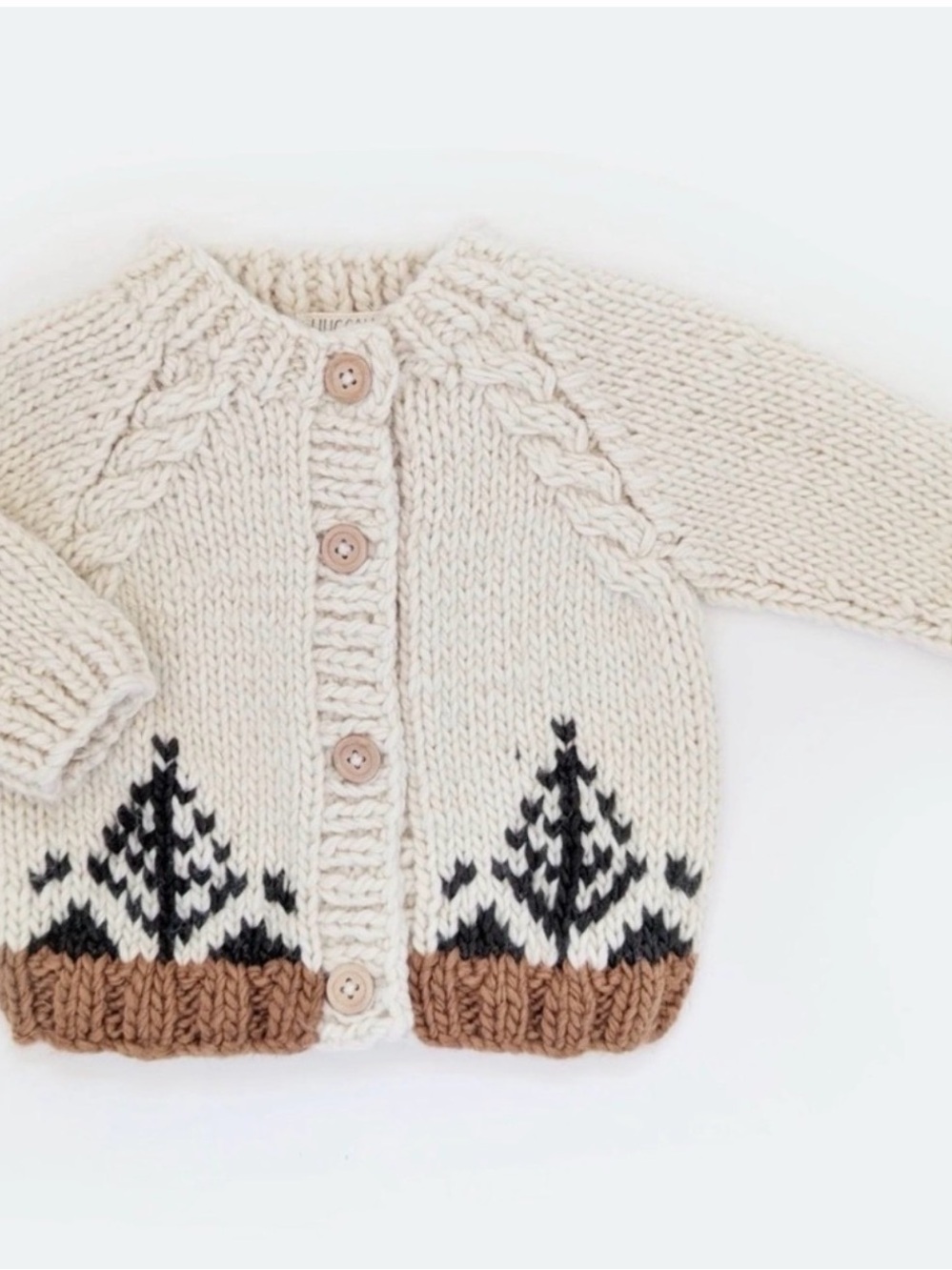 Cream Cable-Knit Kids Cardigan with Tree Motif